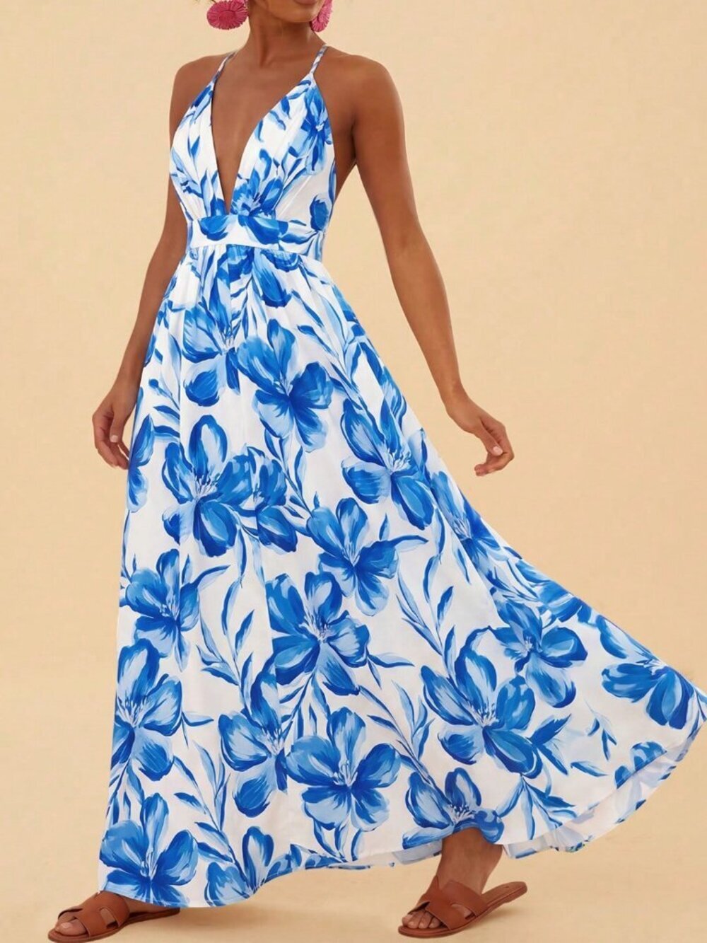 Multicolor Boho Women's Floral Tropical Spaghetti Strap Backless Dress
